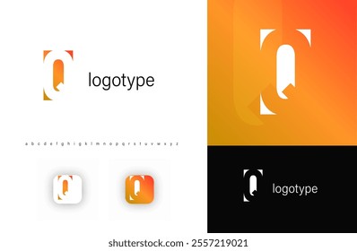 Minimalist monogram letter Q logo with angular cutout style and negative space effect, logo kit template with alphabet. Vector illustration