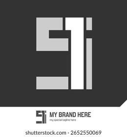 Logotipo de monograma minimalista com número 51 em um design geométrico arrojado, perfeito para marca, identidade de negócios ou visuais corporativos modernos. Formato vetorial totalmente editável.