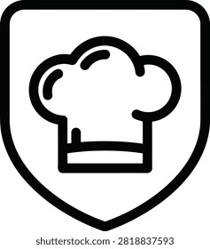 Minimalist Monoline Chef Hat Icon Inside Heraldic Shield Representing Culinary Excellence and Food Safety Standards on White Surface