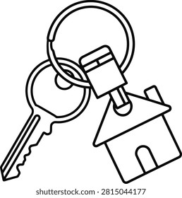 Minimalist Monoline Icon of a House Key Attached to a Magnetic Quick Release Coupler Keyring System
