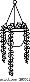 Minimalist Monoline Icon of String of Dolphins Succulent Plant Trailing From a Hanging Flower Pot