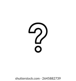 Ícone monolítico minimalista de um ponto de interrogação estilizado, com uma parte superior curva e um ponto separado abaixo. Isolado em um fundo branco.