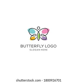 minimalist monoline line art butterfly icon logo template vector illustration

