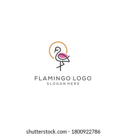 minimalist monoline line art flamingo icon logo template vector illustration