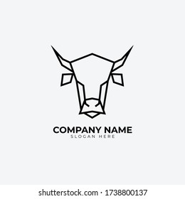 minimalist monoline lineart outline bull icon logo template vector illustration