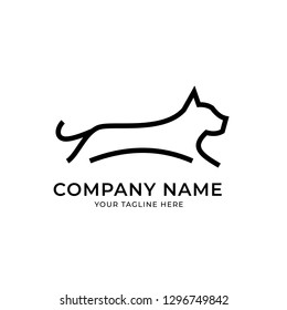 minimalist monoline lineart outline dog run logo template vector illustration - Vector