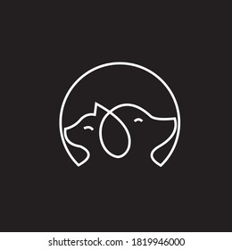 minimalist monoline lineart outline dog cat icon logo template vector illustration