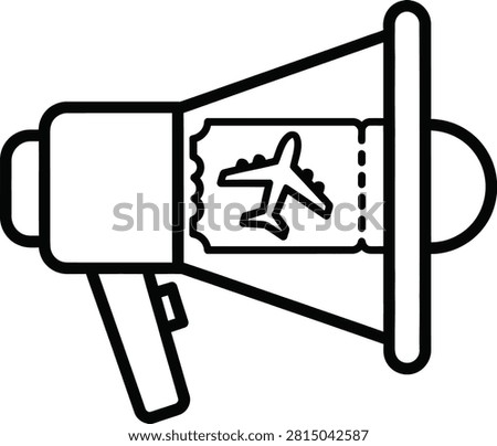 Minimalist Monoline Megaphone With Boarding Pass Ticket Inside Representing Flight Announcement and Travel News Promotion Icon