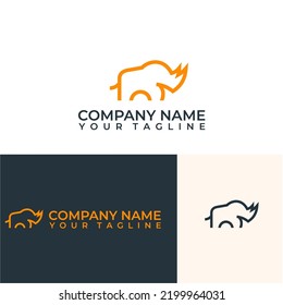 Minimalist monoline outline rhino vector logo icon template illustration