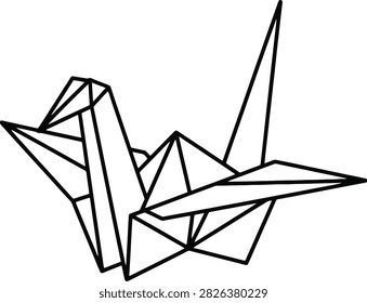 Minimalist Monoline Stopwatch Icon Shaped Like a Geometric Origami Crane With Paper Fold Lines on Timer Face