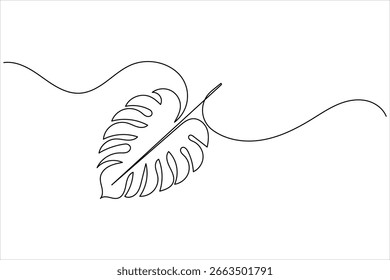 Minimalista monstera folha contínua um desenho de linha em estilo de contorno, perfeito para design moderno e decoração