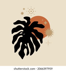 Minimalist monstera leaf tropical poster pre-made composition