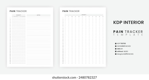 Minimalist Monthly Pain Tracker Printable Template, Track Daily Pain Severity, Bullet Health Tracker Letter Size