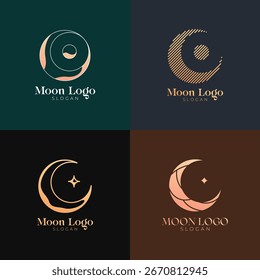 Colección minimalista del logotipo de la luna. Elegante y Profesional Branding Design Set