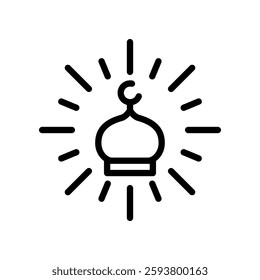 Minimalist Mosque Icon with Radiating Lines Depicting Spiritual Significance