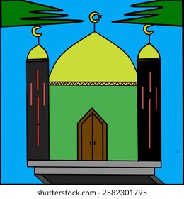 Minimalist Mosque Illustration with Crescent Moons