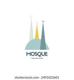 Logotipo minimalista de la mezquita con 3 pilares que se apoyan firmemente en los lados izquierdo, derecho y delantero