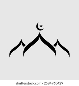 Minimalist mosque silhouette with crescent and star, symbolizing Islamic culture, spirituality, and faith. Perfect for Ramadan, Eid, Islamic events, and religious graphic designs