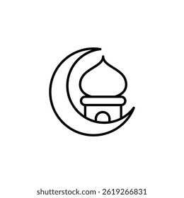 Minimalist mosque silhouette within crescent moon for ramadan symbolism