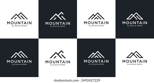 Minimalist mountain adventure logo design collection.