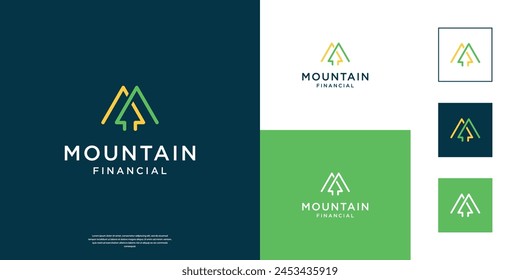 Minimalist mountain and arrow logo design with line art style.