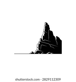 Minimalist mountain cliff peak silhouette vector illustration featuring a sharp rocky crag formation isolated on white background perfect for adventure branding logo design elements or rugged wilderness landscape graphic art projects