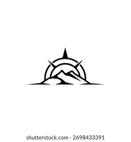 Vector minimalista de diseño de logotipo de elemento de montaña y brújula con estilo plano