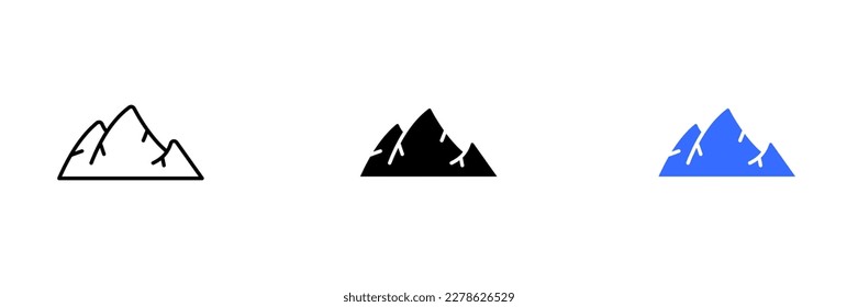 A minimalist mountain icon, representing simplicity, tranquility, and peacefulness. Vector set of icons in line, black and colorful styles isolated.