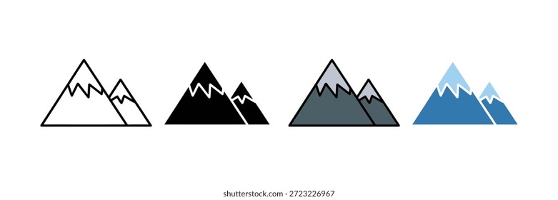Conjunto de iconos de montaña minimalista, ilustración de picos de Naturaleza geométricos planos. Ilustración vectorial