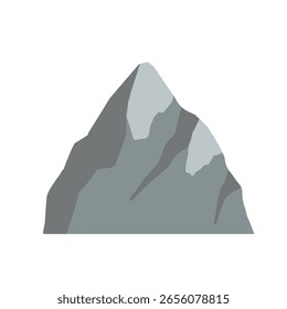 Minimalist Mountain Illustration. Flat Vector Design of Rocky Peak with Snow Caps