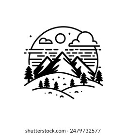 Ilustración minimalista de montaña con una línea continua. Adecuado para empresas porque se ve limpio, moderno y versátil, ideal para logotipos y medios promocionales.