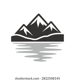Minimalist mountain and lake reflection vector icon. Three snow-capped peaks reflecting in water logo design. Flat vector illustration EPS 10.