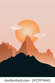 Minimalist Mountain Landscape Poster Creative. Vector Illustration.