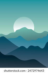 Minimalist Mountain Landscape Poster Creative. Vector Illustration.