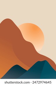 Minimalist Mountain Landscape Poster Creative. Vector Illustration.