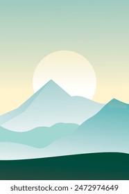 Minimalist Mountain Landscape Poster Creative. Vector Illustration.