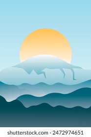 Minimalist Mountain Landscape Poster Creative. Vector Illustration.