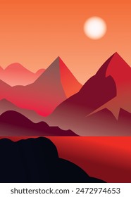 Póster minimalista de paisaje de montaña creativo. Ilustración vectorial.