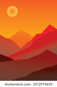 Minimalist Mountain Landscape Poster Creative. Vector Illustration.