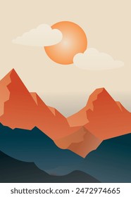 Minimalist Mountain Landscape Poster Creative. Vector Illustration.