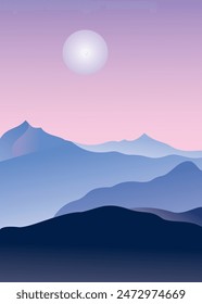 Minimalist Mountain Landscape Poster Creative. Vector Illustration.