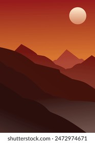 Minimalist Mountain Landscape Poster Creative. Vector Illustration.