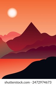 Minimalist Mountain Landscape Poster Creative. Vector Illustration.