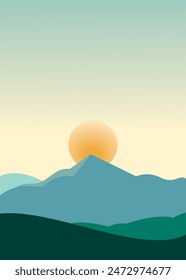 Minimalist Mountain Landscape Poster Creative. Vector Illustration.