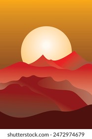 Minimalist Mountain Landscape Poster Creative. Vector Illustration.