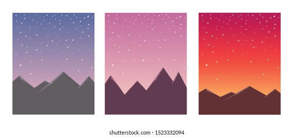 Minimalist mountain landscape set. Vector flat style background