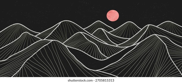 Montaña minimalista con textura de arte de línea. Abstractas fondos de paisajes de montaña. cordillera y colina. uso para impresiones de arte mural, póster Decoración de arte, Anuncio
