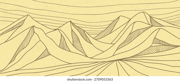 Montaña minimalista con textura de arte de línea. Abstractas fondos de paisajes de montaña. cordillera y colina. uso para impresiones de arte mural, póster Decoración de arte, Anuncio
