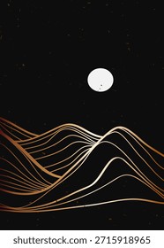 Montanha minimalista com textura em linha artística. Resumo paisagens de montanha fundos. montanhas de escala, onda oceânica e luar. use para impressões de arte de parede, cartaz Decoração de Arte, banner