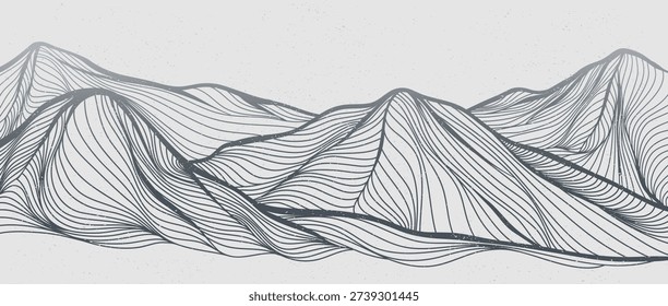 Minimalist Mountain with line art texture. Abstract mountain landscapes backgrounds. mountains range, hills and desert. use for wall art prints, poster Art Decoration, banner